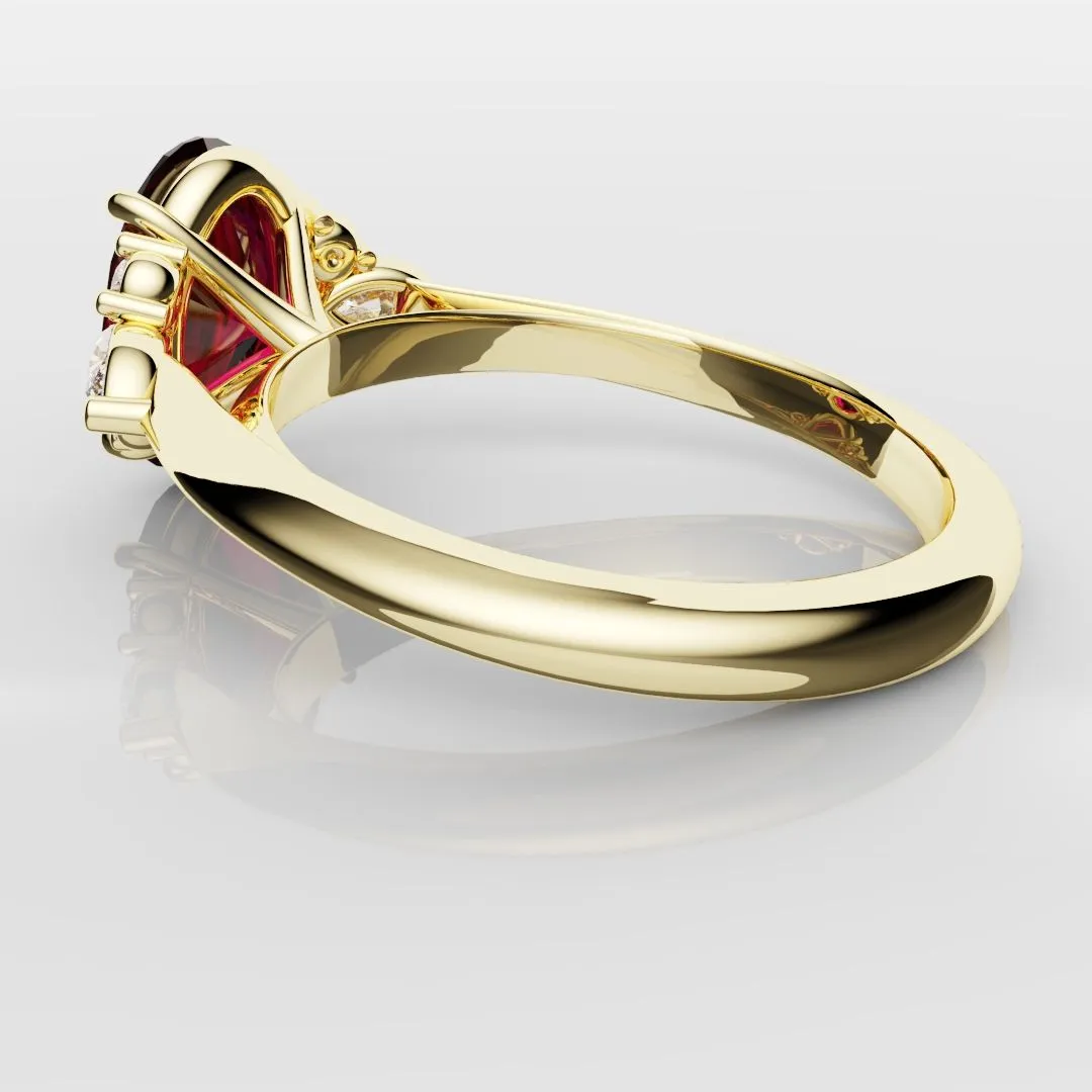Oval Ruby Engagement Ring with Marquise Diamonds