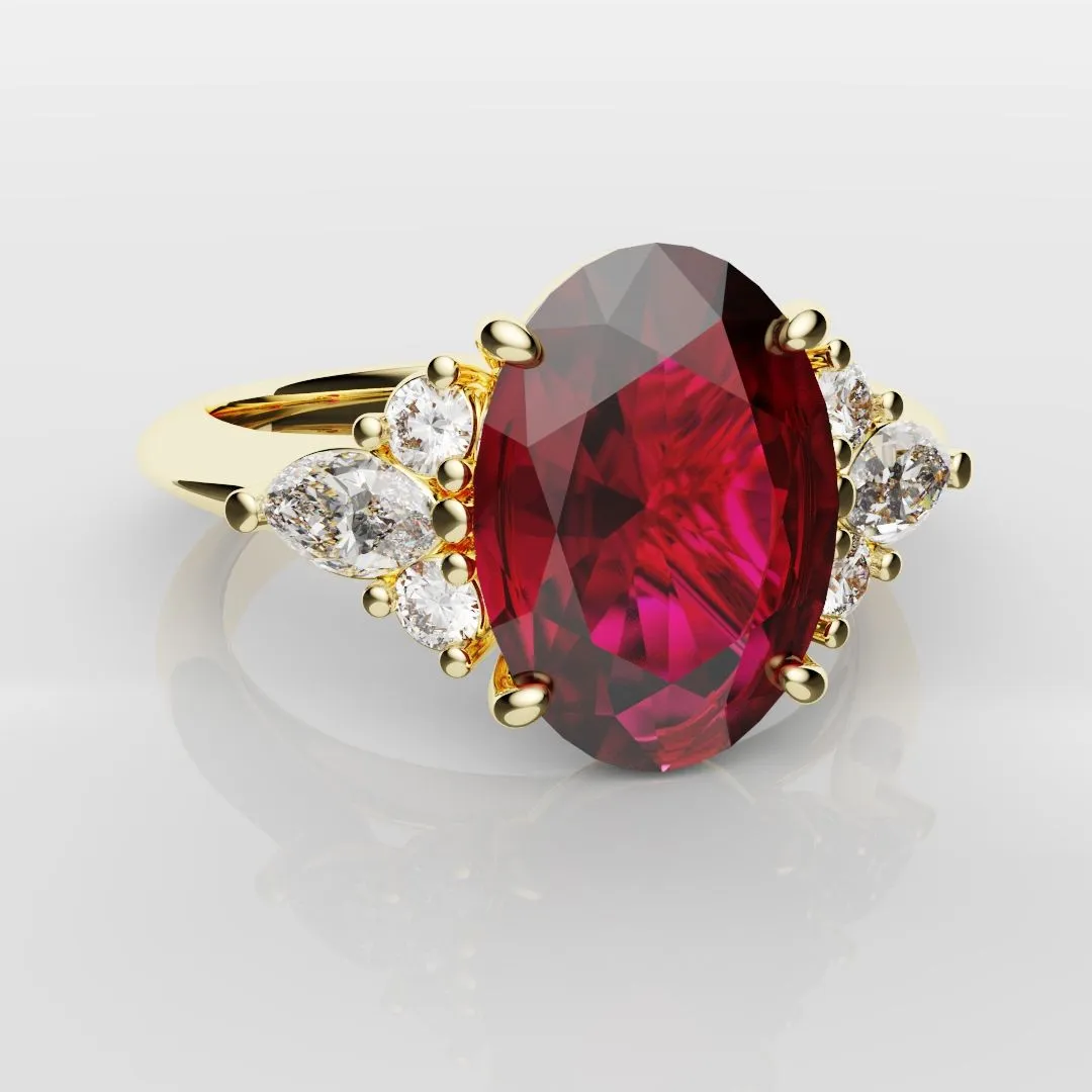 Oval Ruby Engagement Ring with Marquise Diamonds