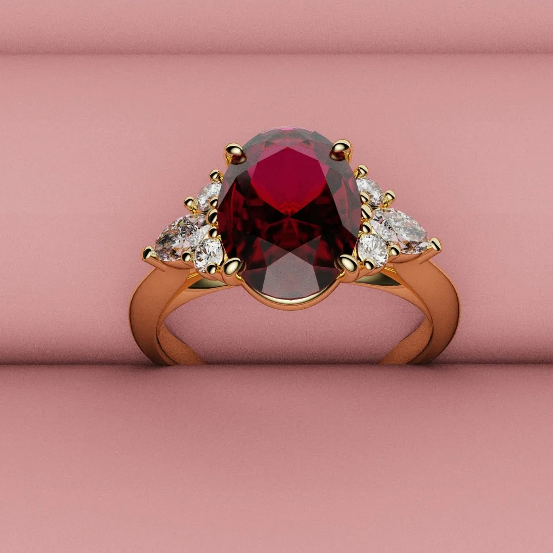 Oval Ruby Engagement Ring with Marquise Diamonds