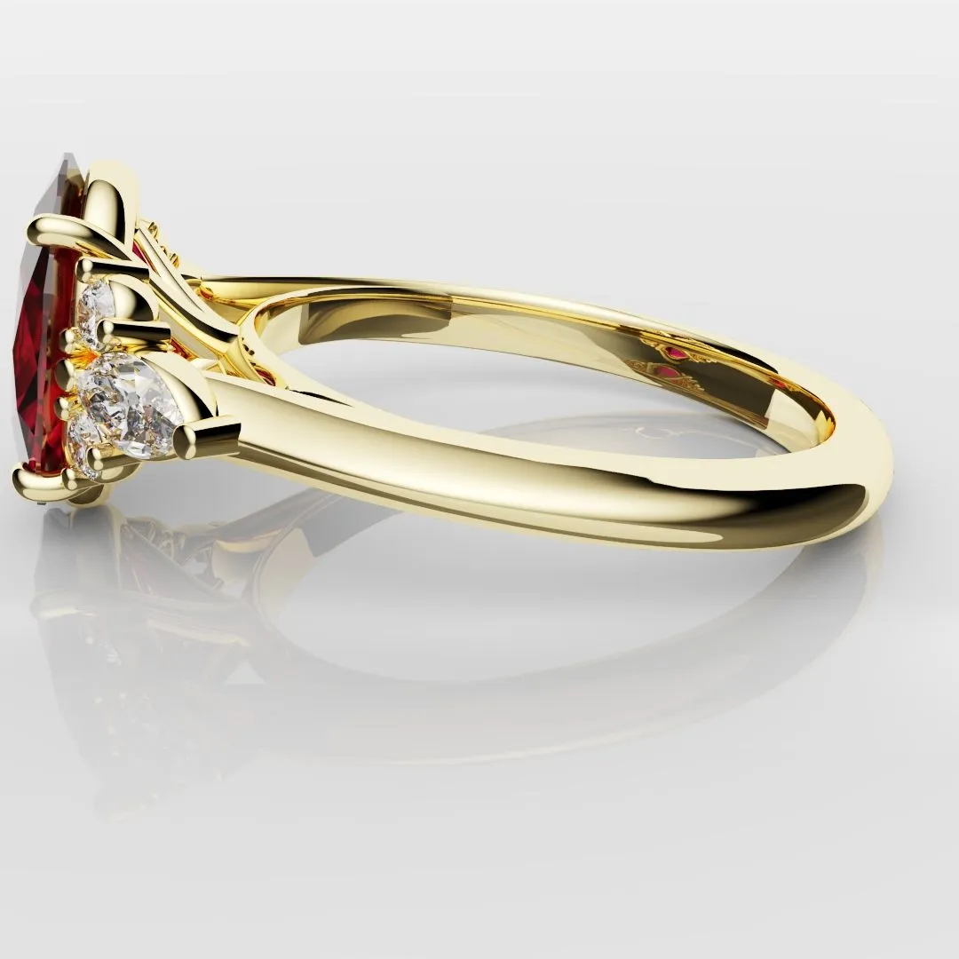 Oval Ruby Engagement Ring with Marquise Diamonds
