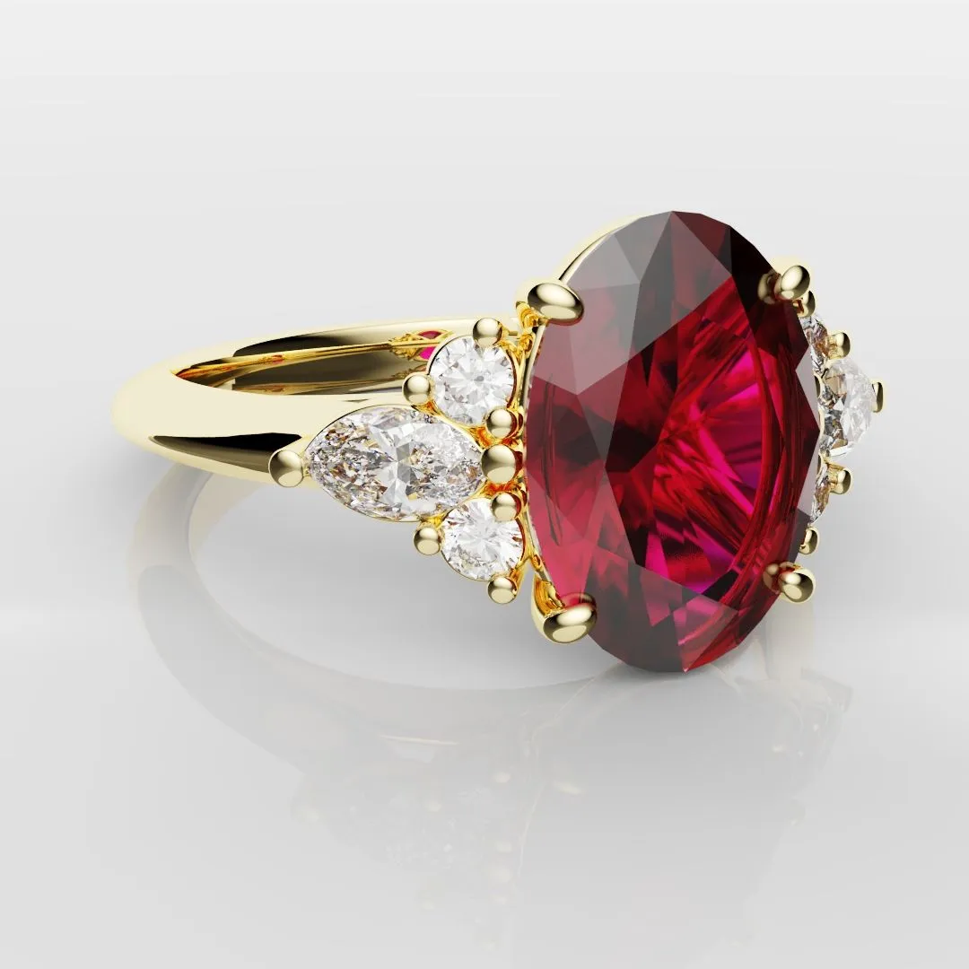 Oval Ruby Engagement Ring with Marquise Diamonds