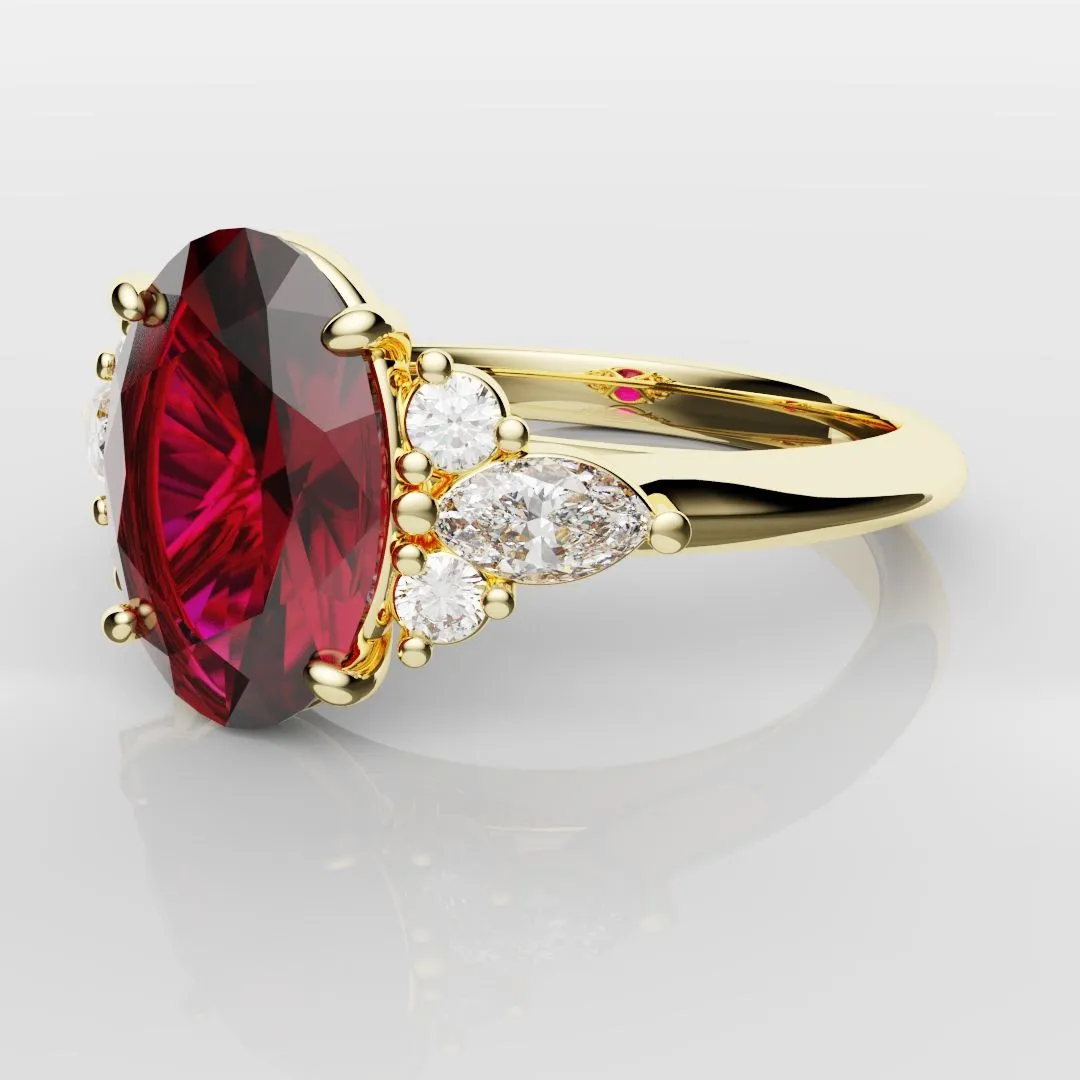 Oval Ruby Engagement Ring with Marquise Diamonds