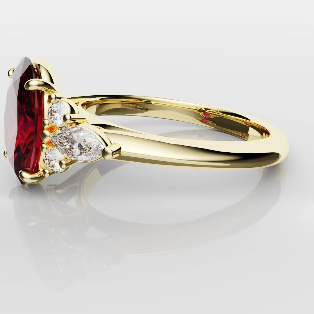 Oval Ruby Engagement Ring with Marquise Diamonds