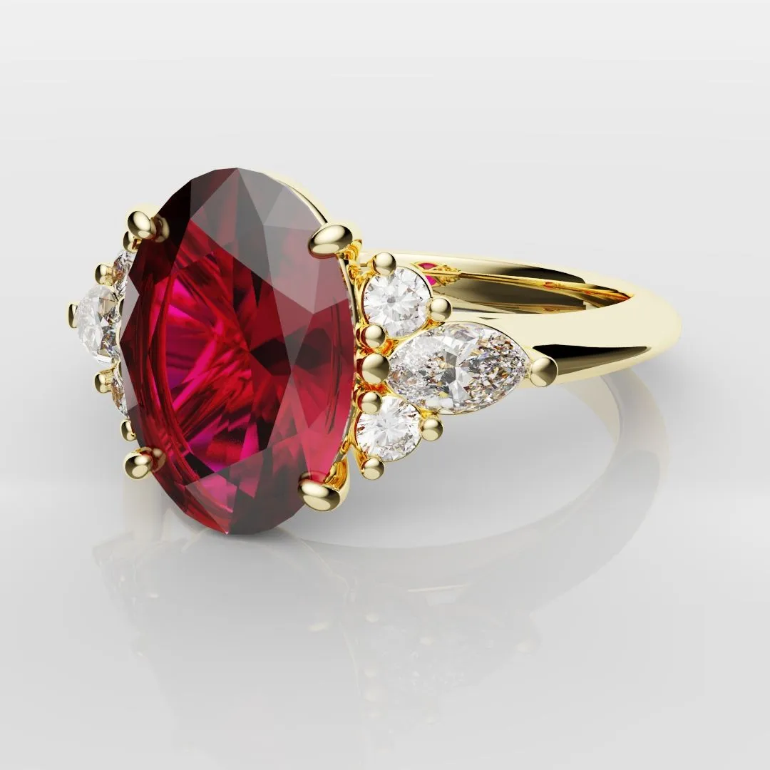 Oval Ruby Engagement Ring with Marquise Diamonds