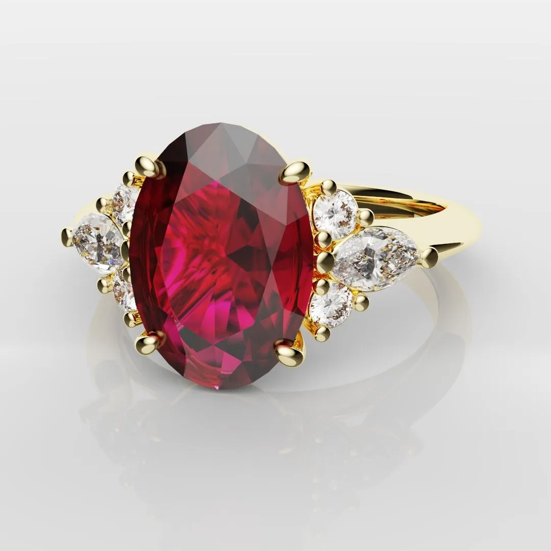 Oval Ruby Engagement Ring with Marquise Diamonds