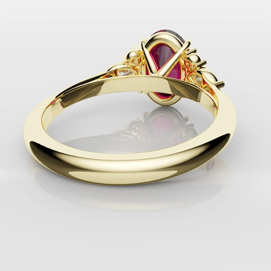 Oval Ruby Engagement Ring with Marquise Diamonds