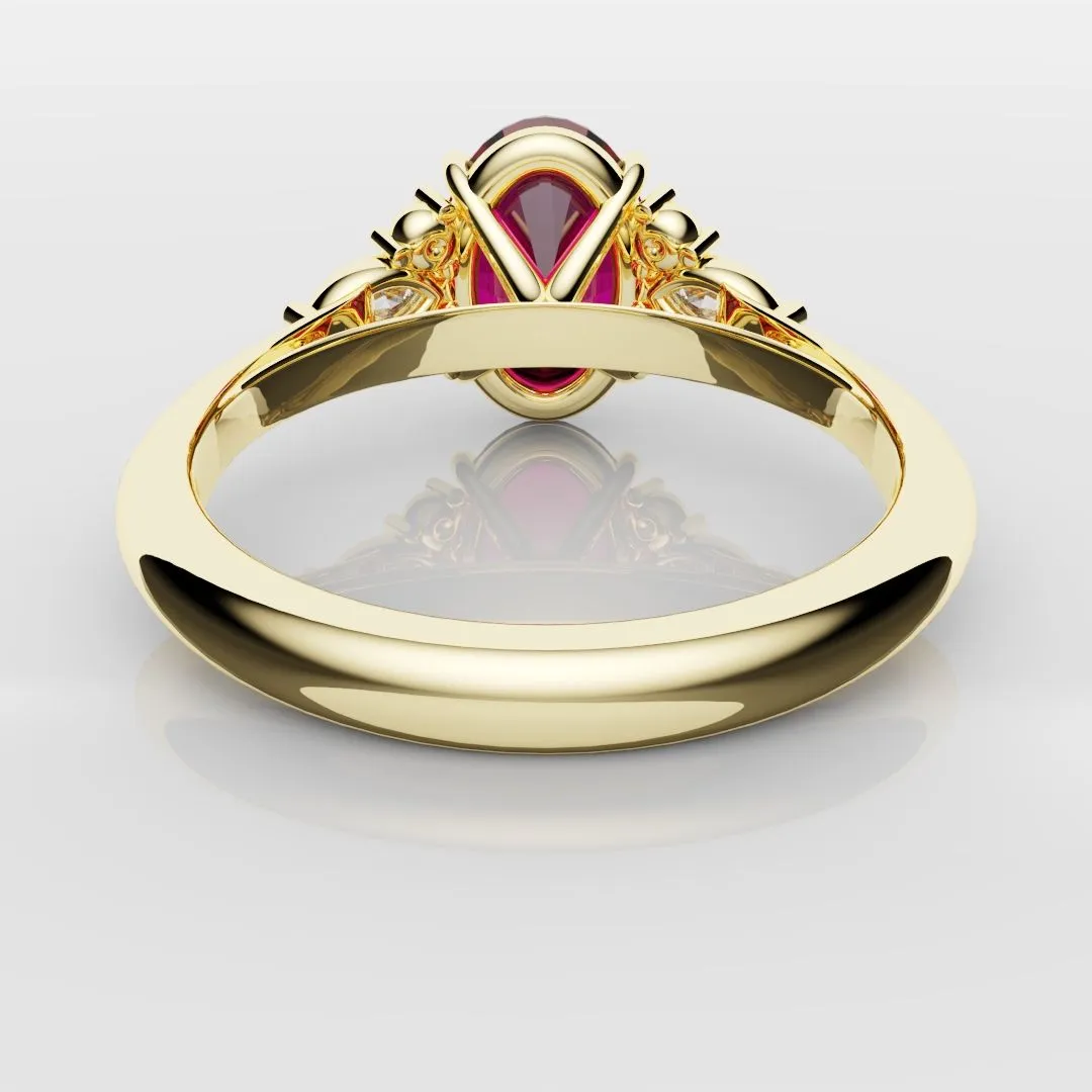 Oval Ruby Engagement Ring with Marquise Diamonds