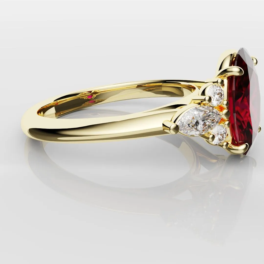 Oval Ruby Engagement Ring with Marquise Diamonds