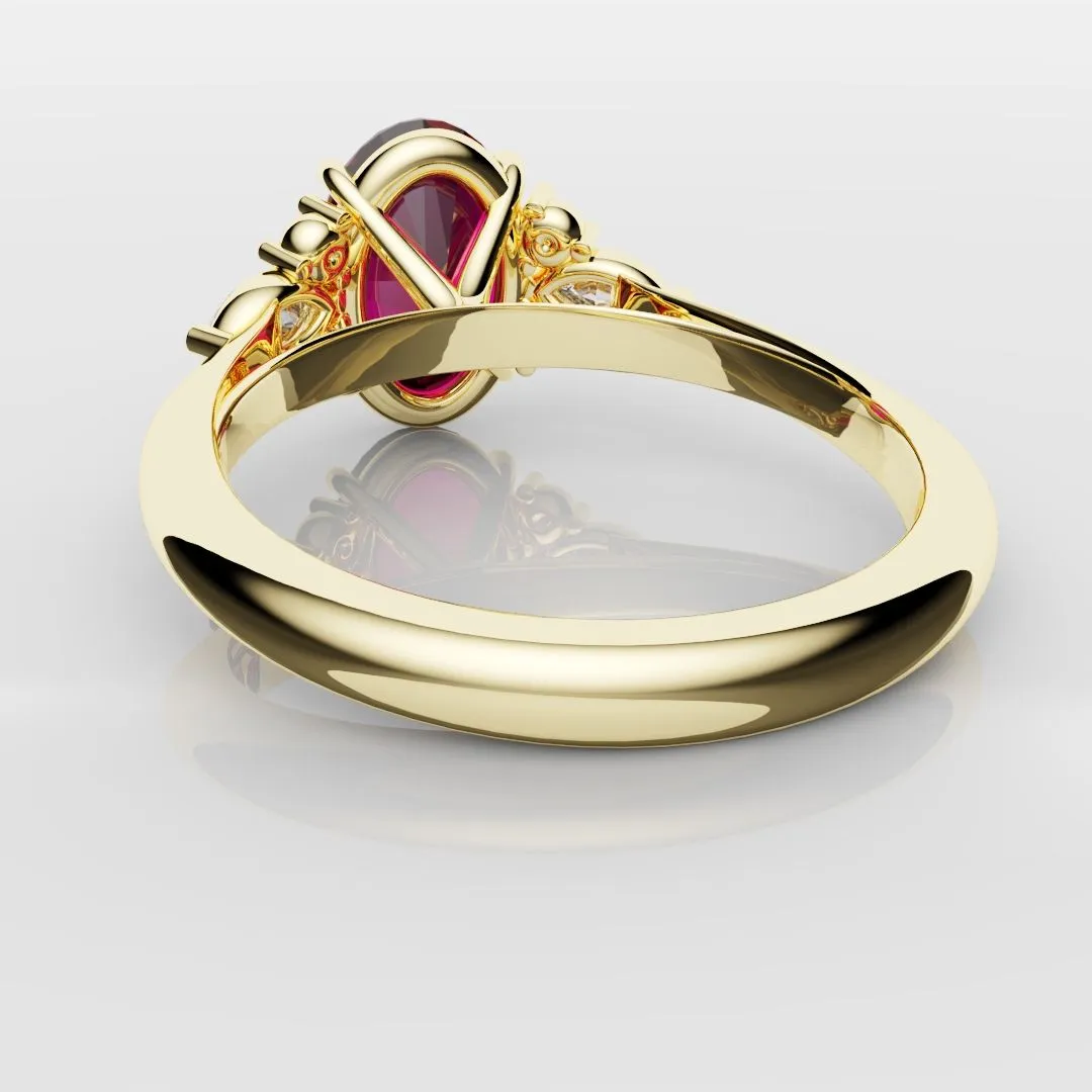 Oval Ruby Engagement Ring with Marquise Diamonds