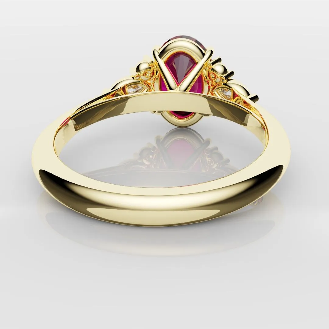 Oval Ruby Engagement Ring with Marquise Diamonds