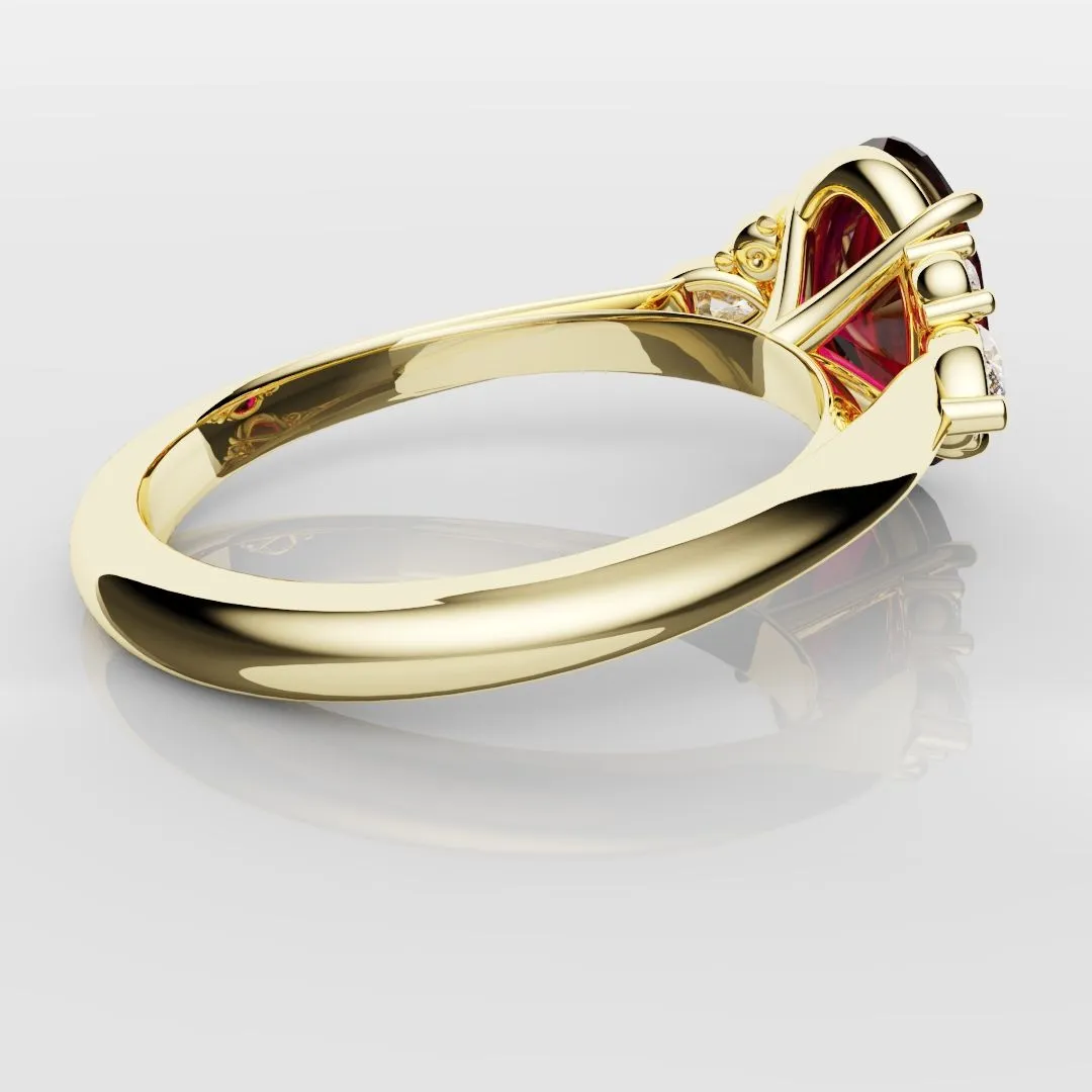 Oval Ruby Engagement Ring with Marquise Diamonds