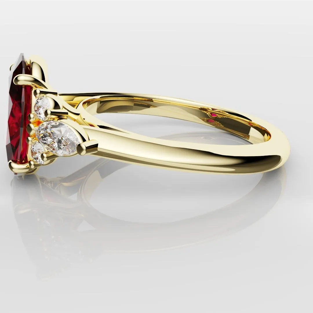 Oval Ruby Engagement Ring with Marquise Diamonds