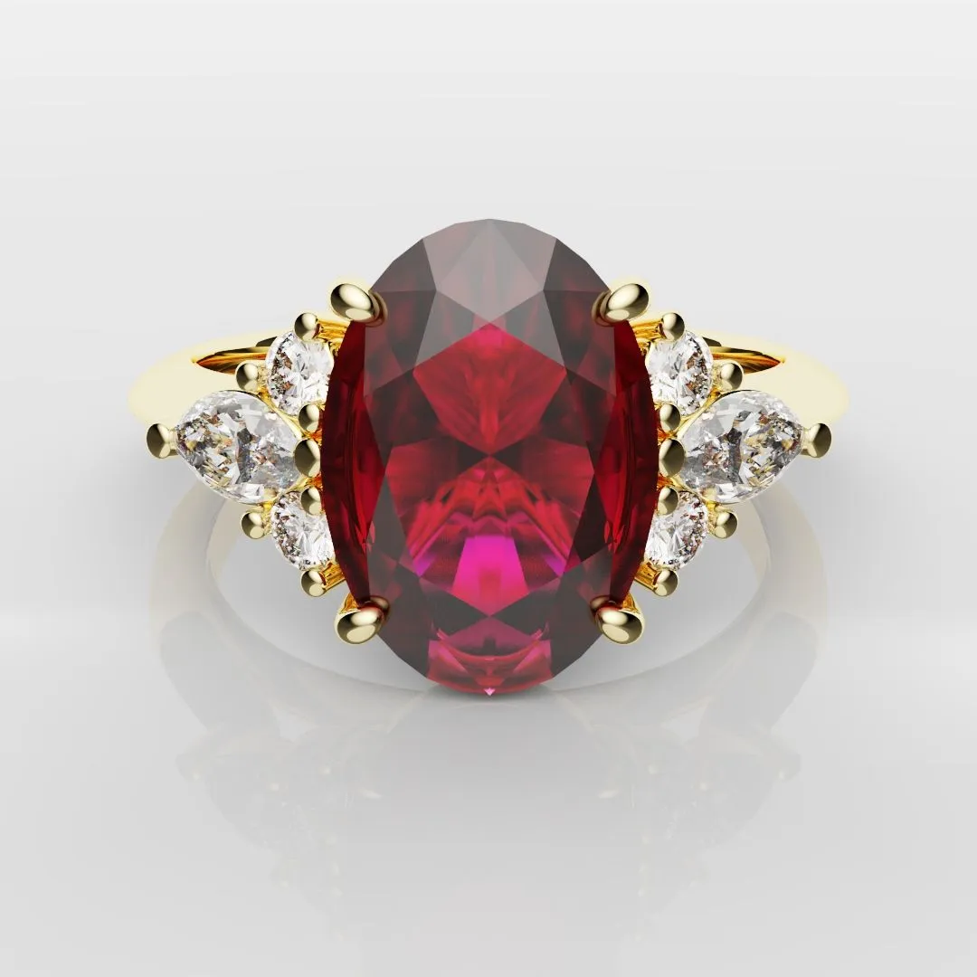 Oval Ruby Engagement Ring with Marquise Diamonds