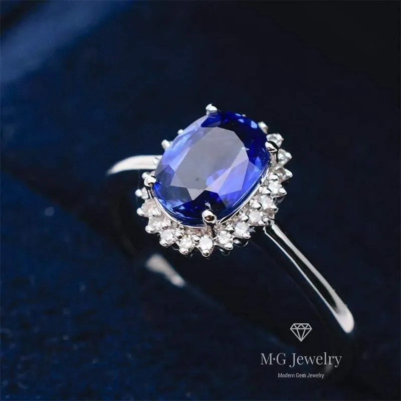 Oval Sapphire Halo Diamond Promise Ring