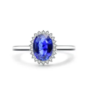 Oval Sapphire Halo Diamond Promise Ring
