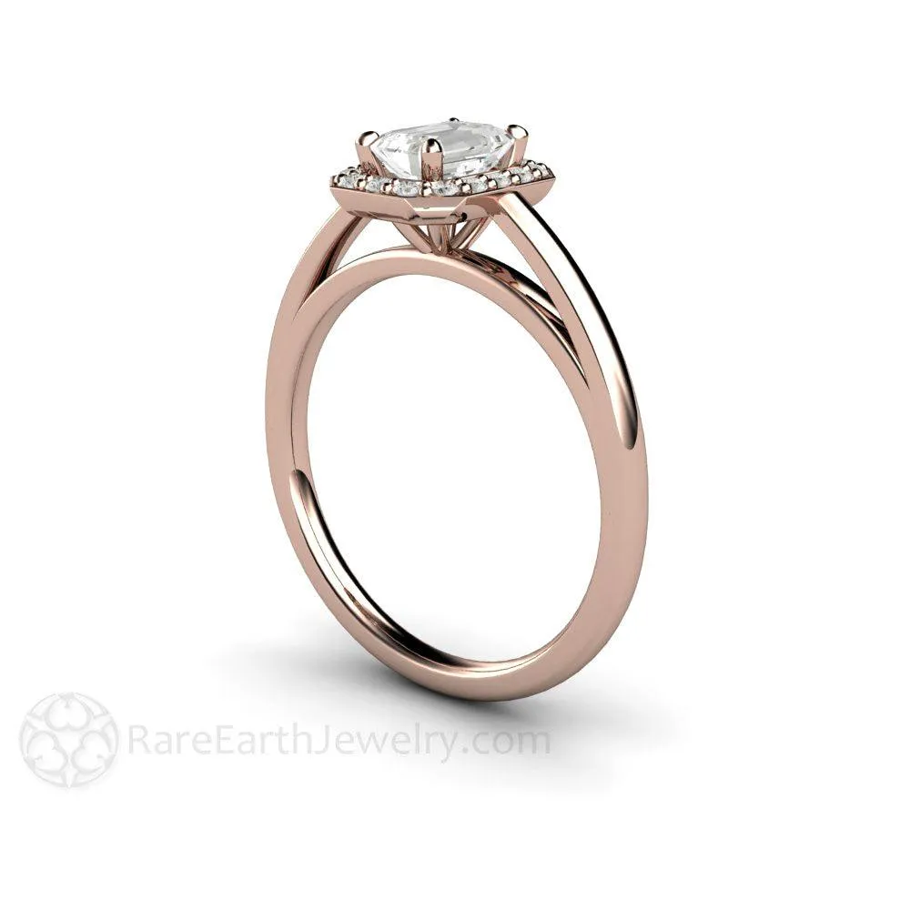 Petite Halo White Sapphire Engagement Ring Bridal Set