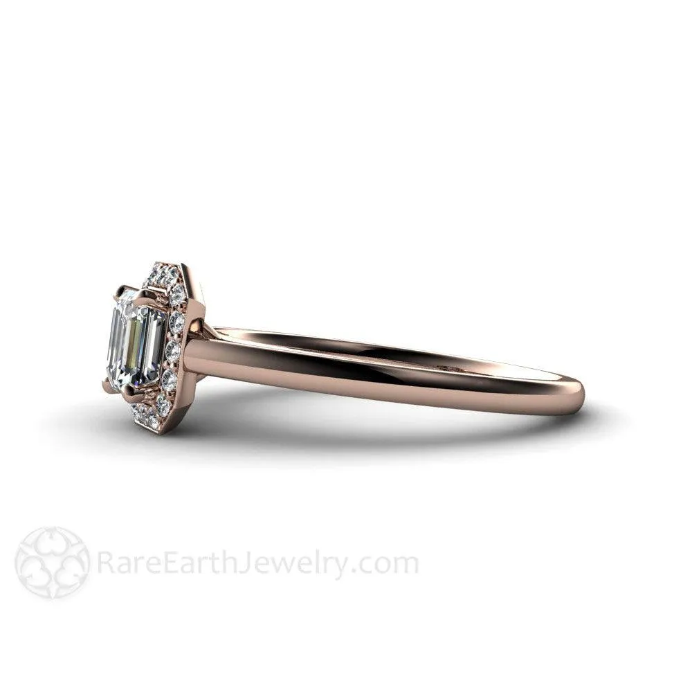 Petite Halo White Sapphire Engagement Ring Bridal Set