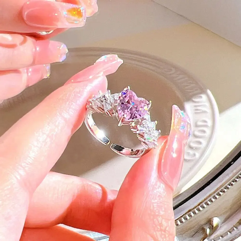 Pink Love Heart Rings for Women Opening Personality Thorn Finger Ring Fashion Sweet Girls Jewelry Wedding Party Accessories 2023