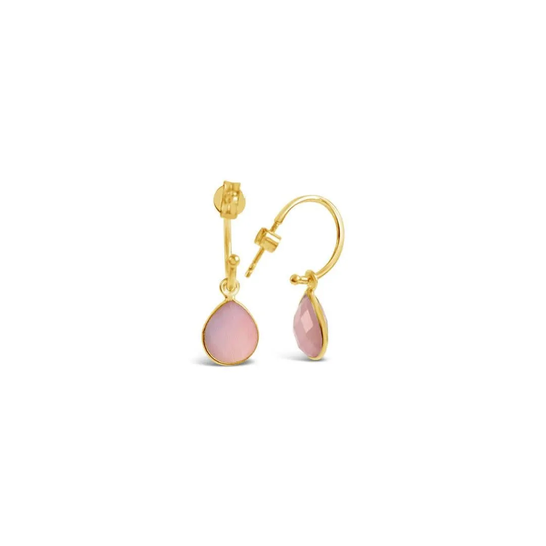 Pink Opal Drop Hoop Earrings | Gold - October