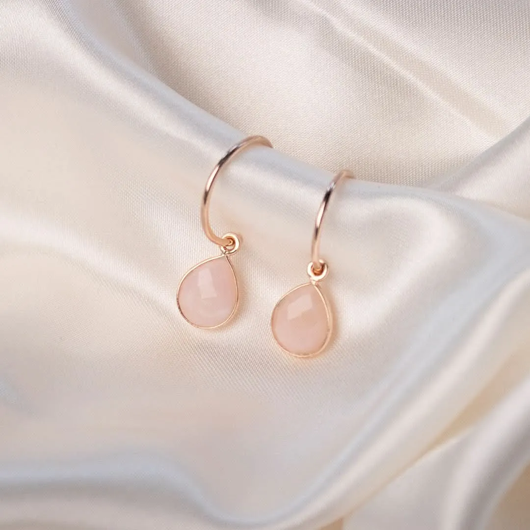 Pink Opal Drop Hoop Earrings | Rose Gold - October