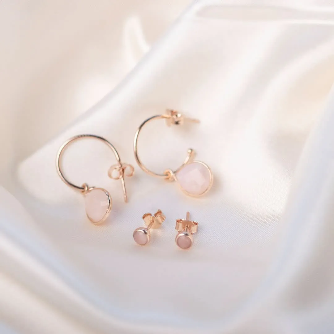 Pink Opal Drop Hoop Earrings | Rose Gold - October