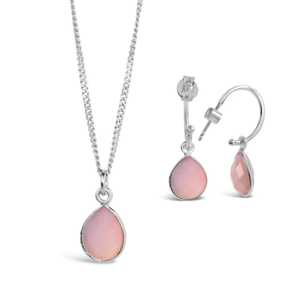 Pink Opal Drop Hoop Earrings | Silver - October