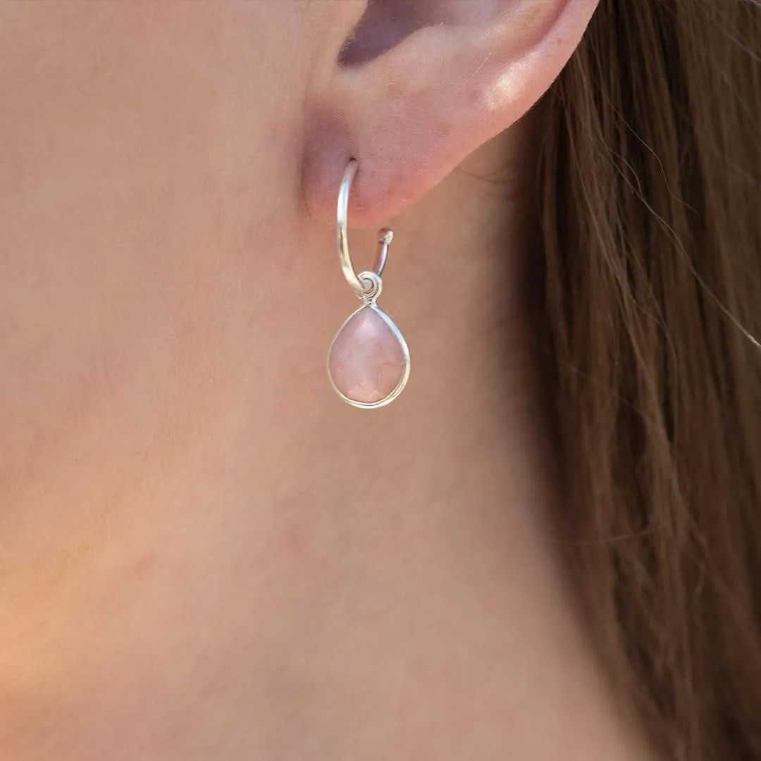 Pink Opal Drop Hoop Earrings | Silver - October
