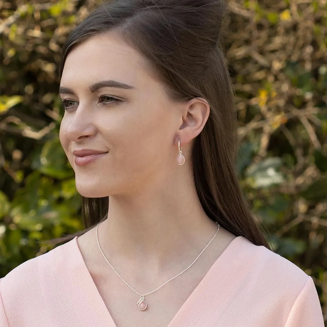 Pink Opal Drop Hoop Earrings | Silver - October