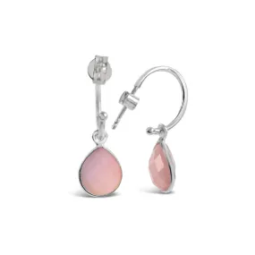 Pink Opal Drop Hoop Earrings | Silver - October