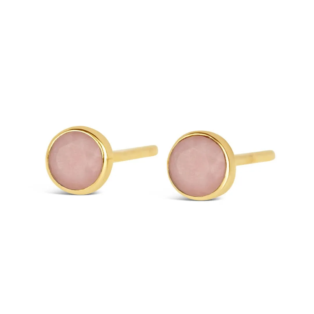 Pink Opal Mini Stud Earrings | Gold - October