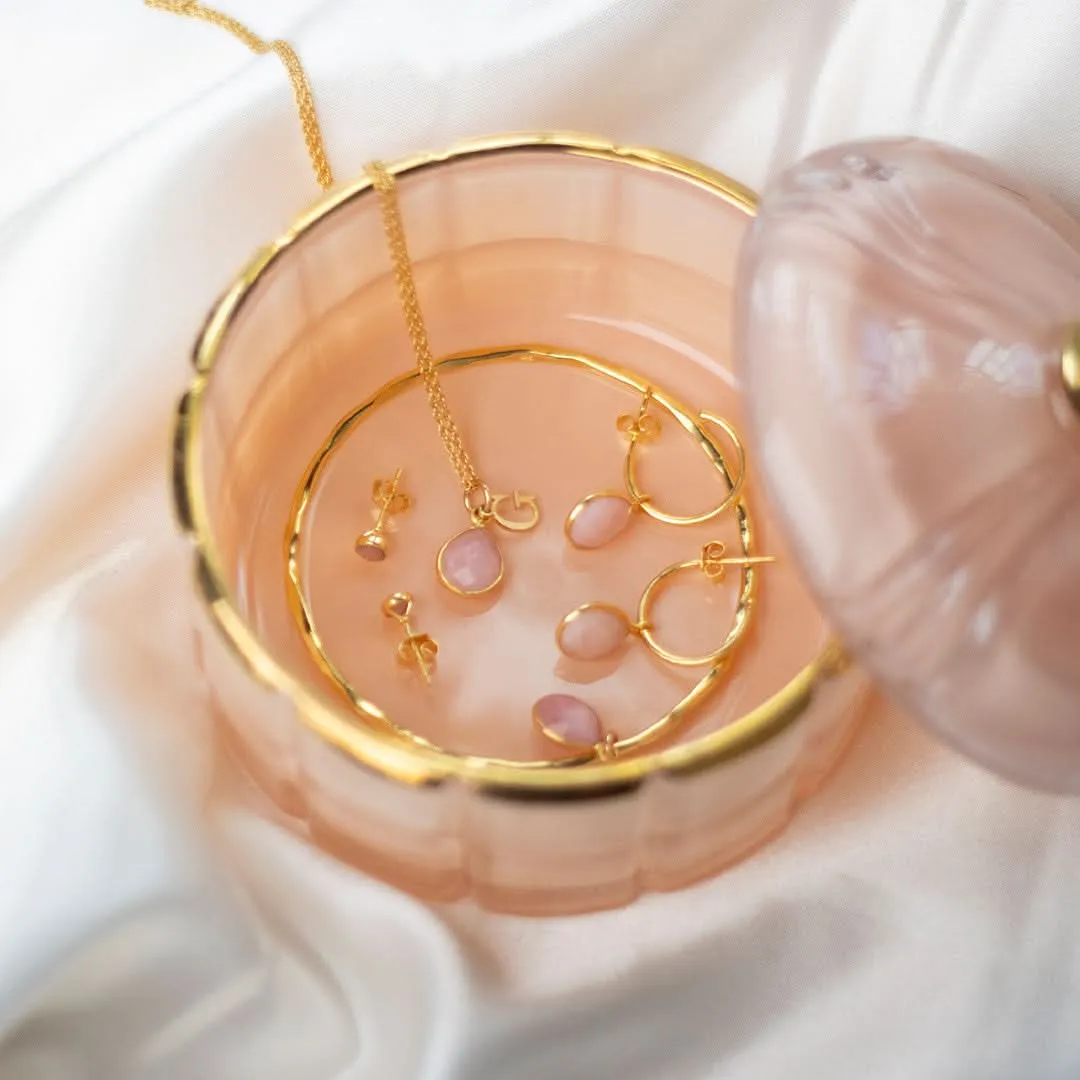 Pink Opal Mini Stud Earrings | Gold - October