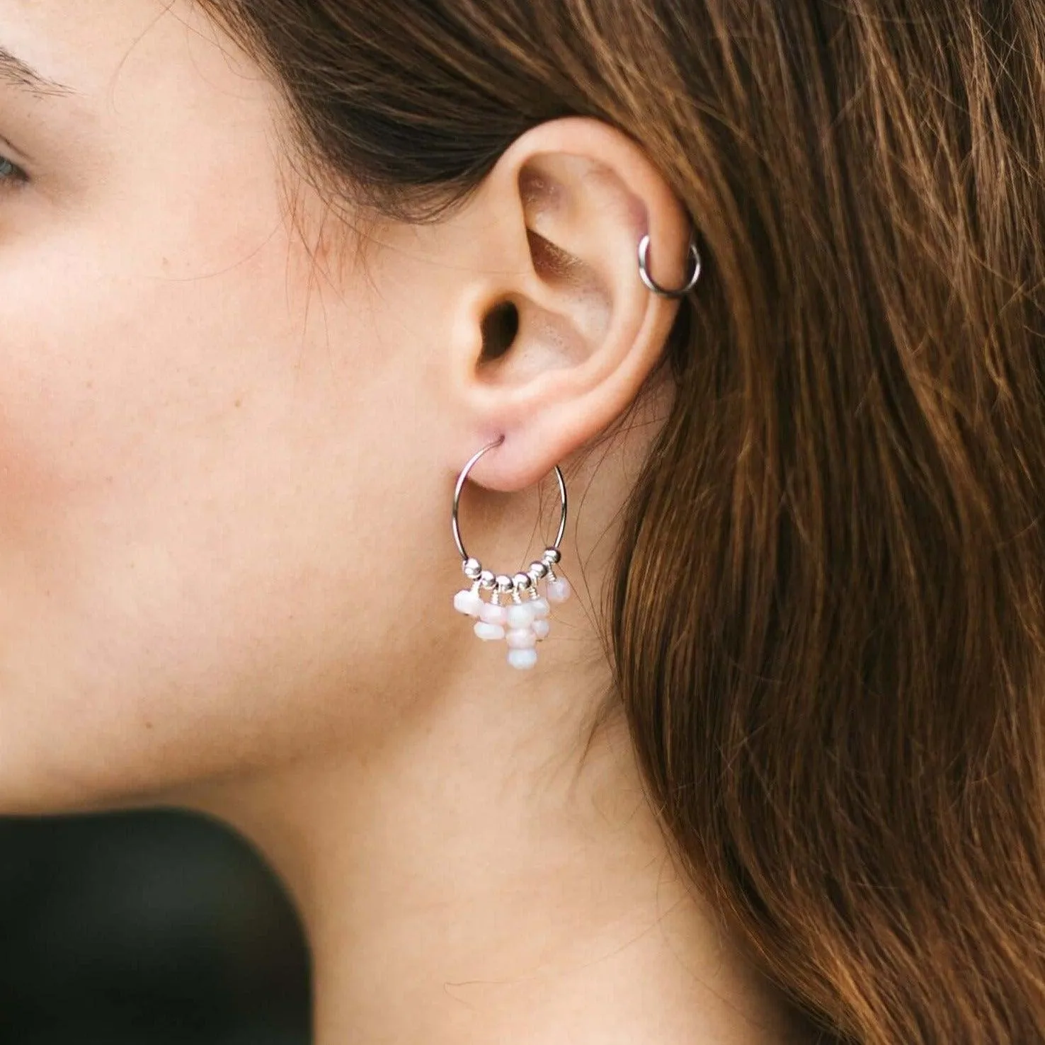 Pink Peruvian Opal Statement Hoop Earrings