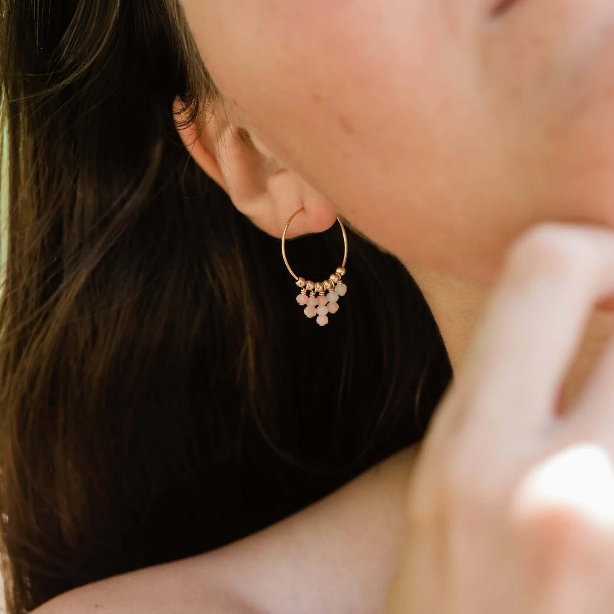 Pink Peruvian Opal Statement Hoop Earrings