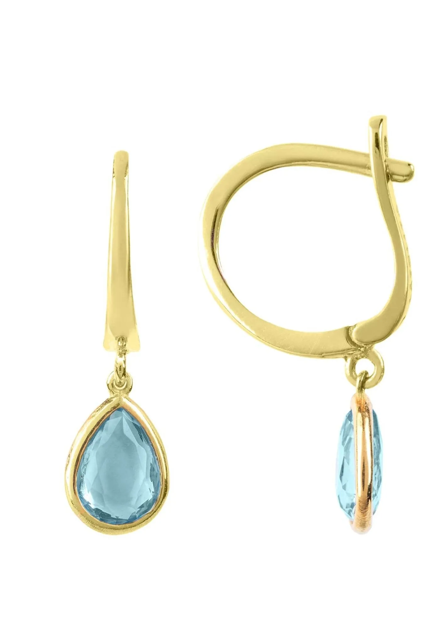 Pisa Mini Teardrop Earrings Gold Blue Topaz