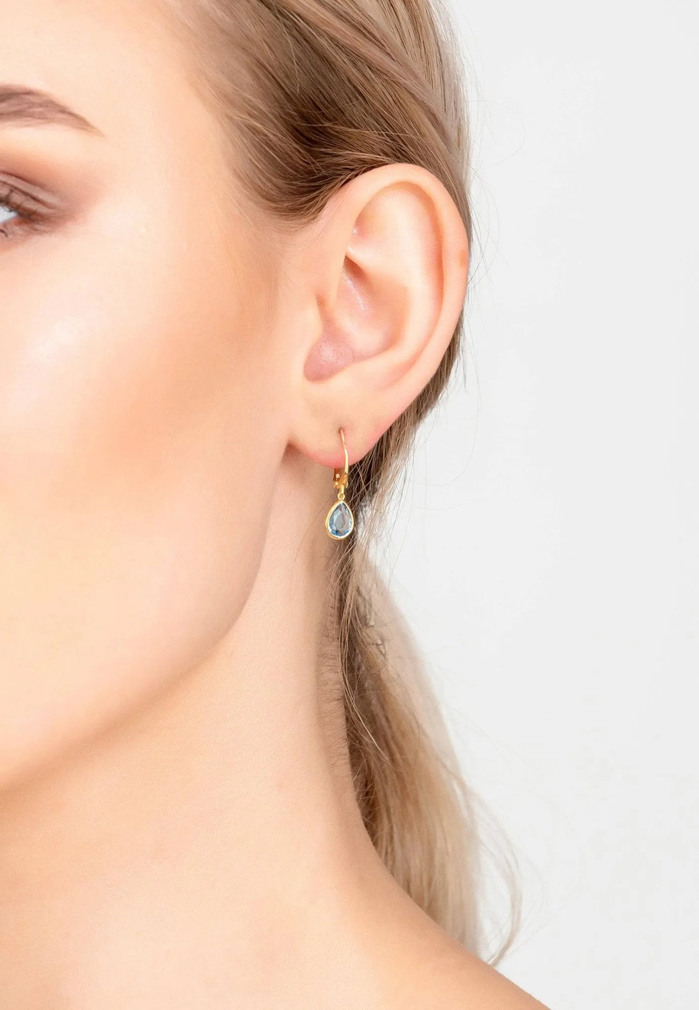 Pisa Mini Teardrop Earrings Gold Blue Topaz