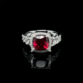 PREORDER | Red Ruby Halo Gemstones Diamond Chain Ring 14kt