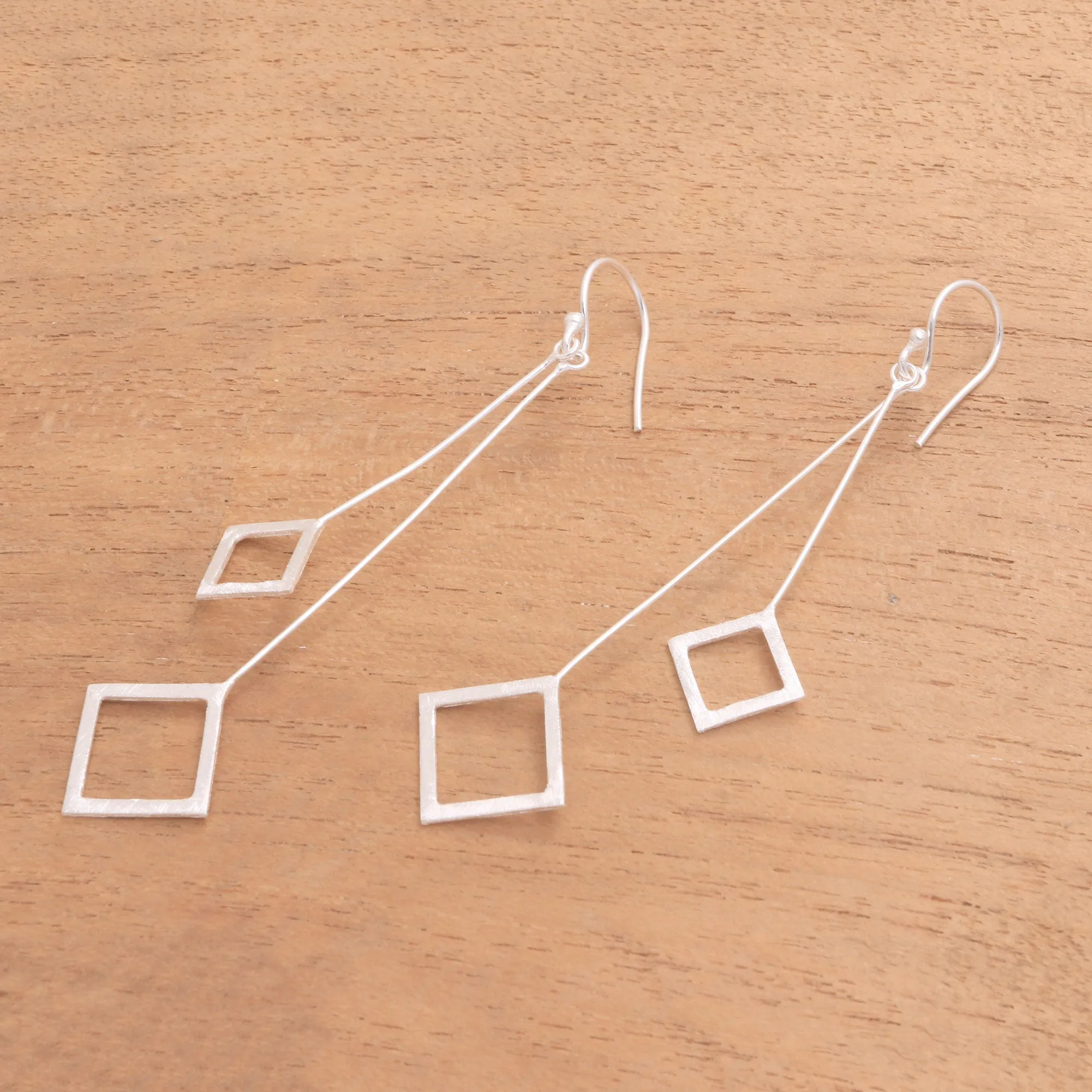 Quantum Dangle Geometric Sterling Silver Dangle Earrings from Bali