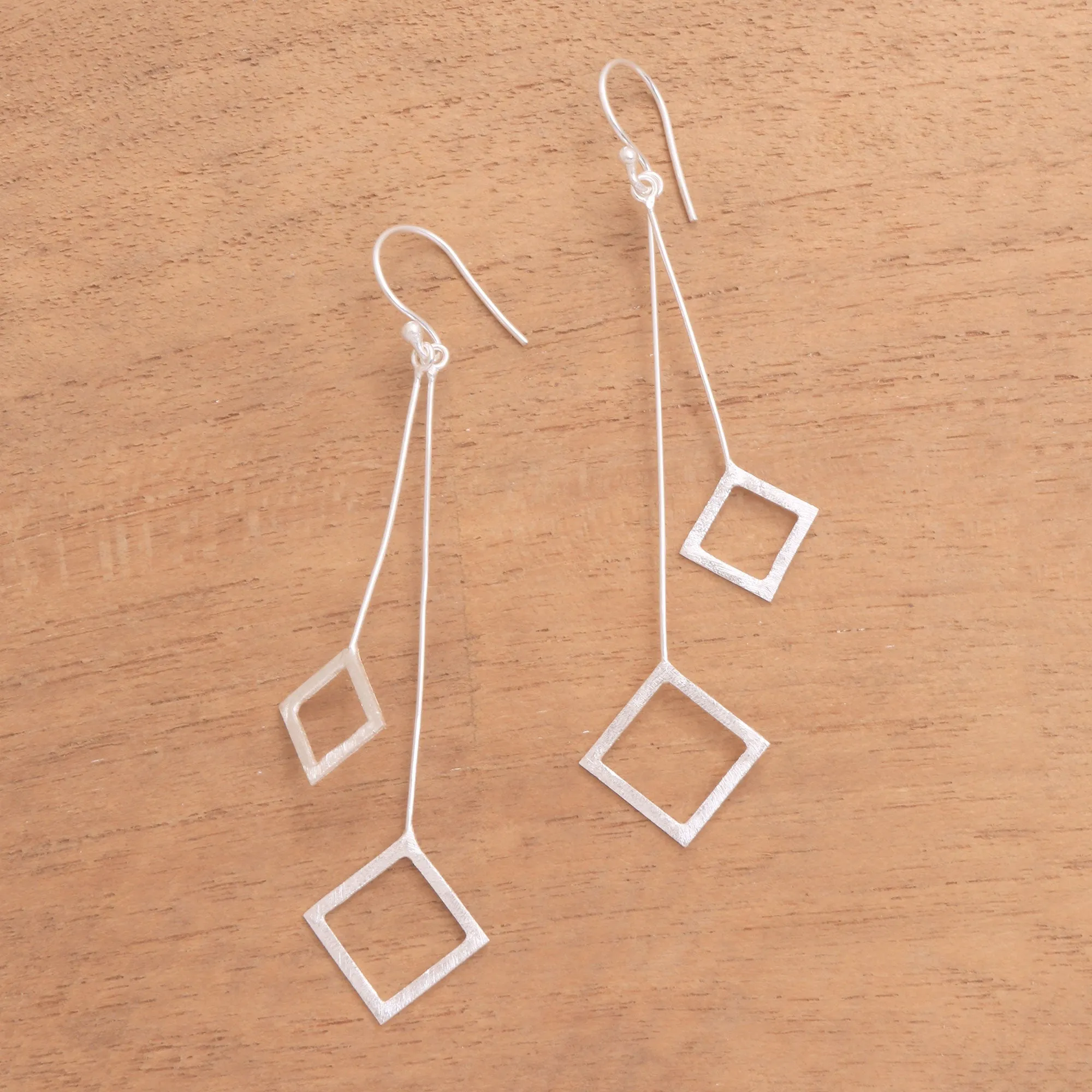 Quantum Dangle Geometric Sterling Silver Dangle Earrings from Bali