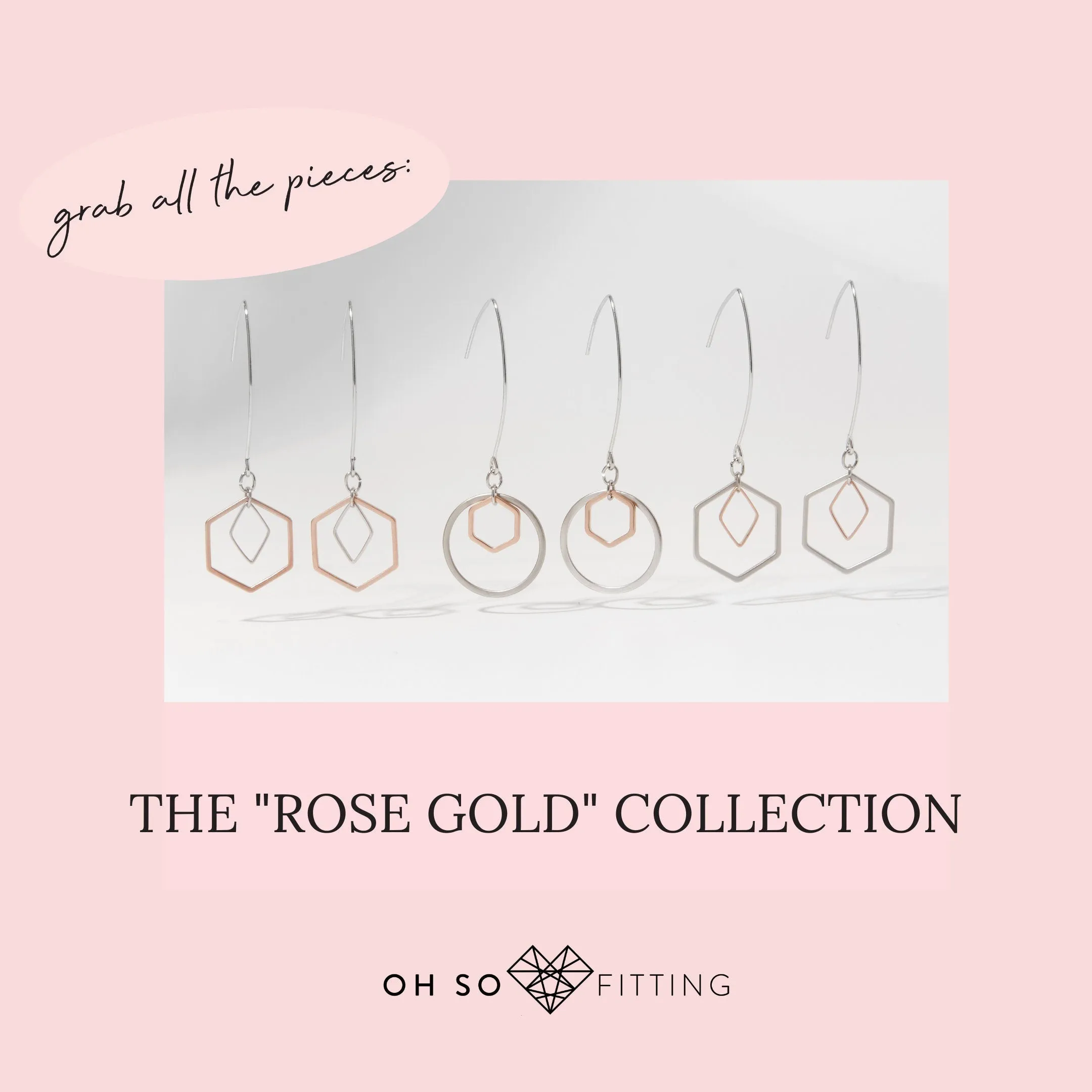 "Le Contour" Rose Gold & Silver Hexagon Earrings - II