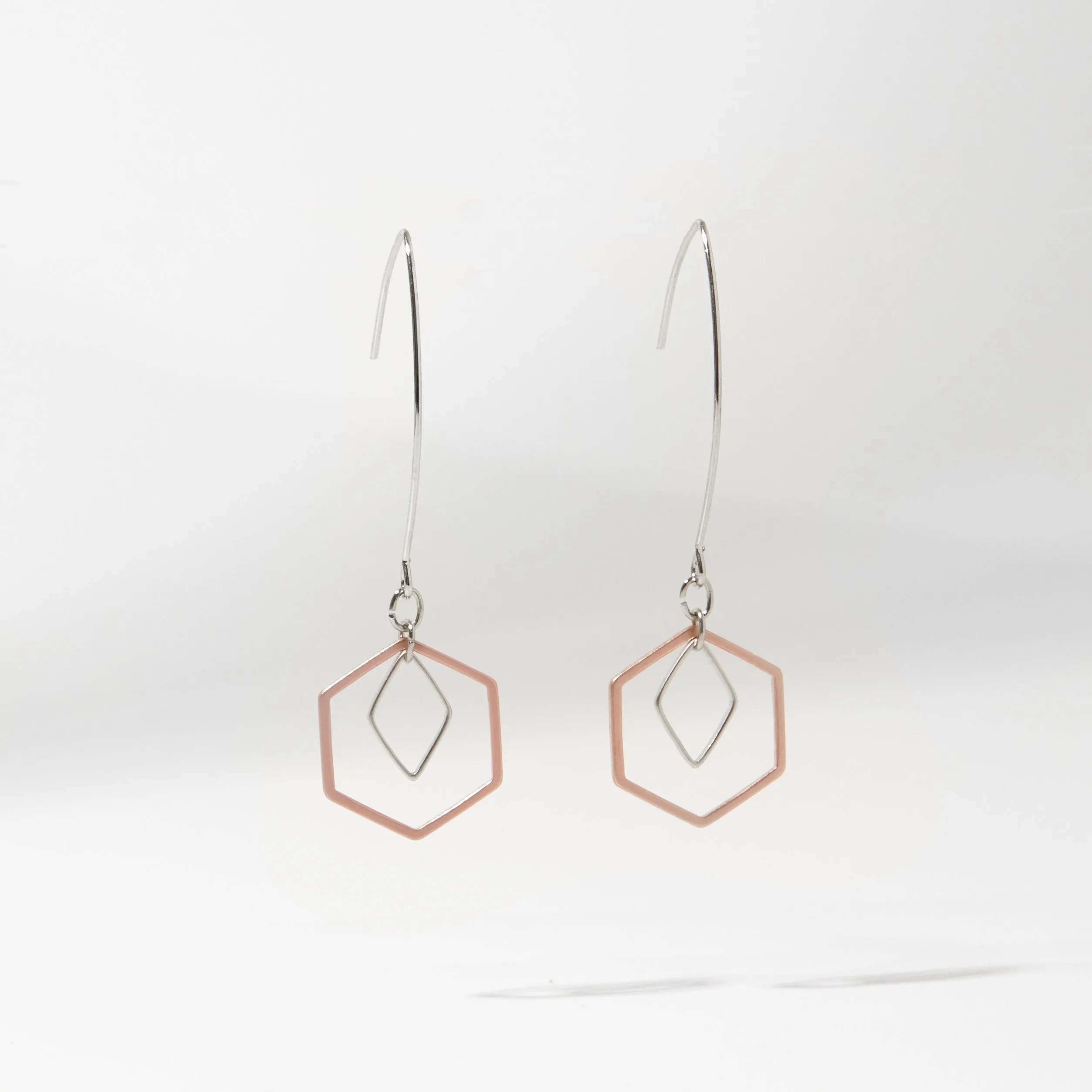 "Le Contour" Rose Gold & Silver Hexagon Earrings - II