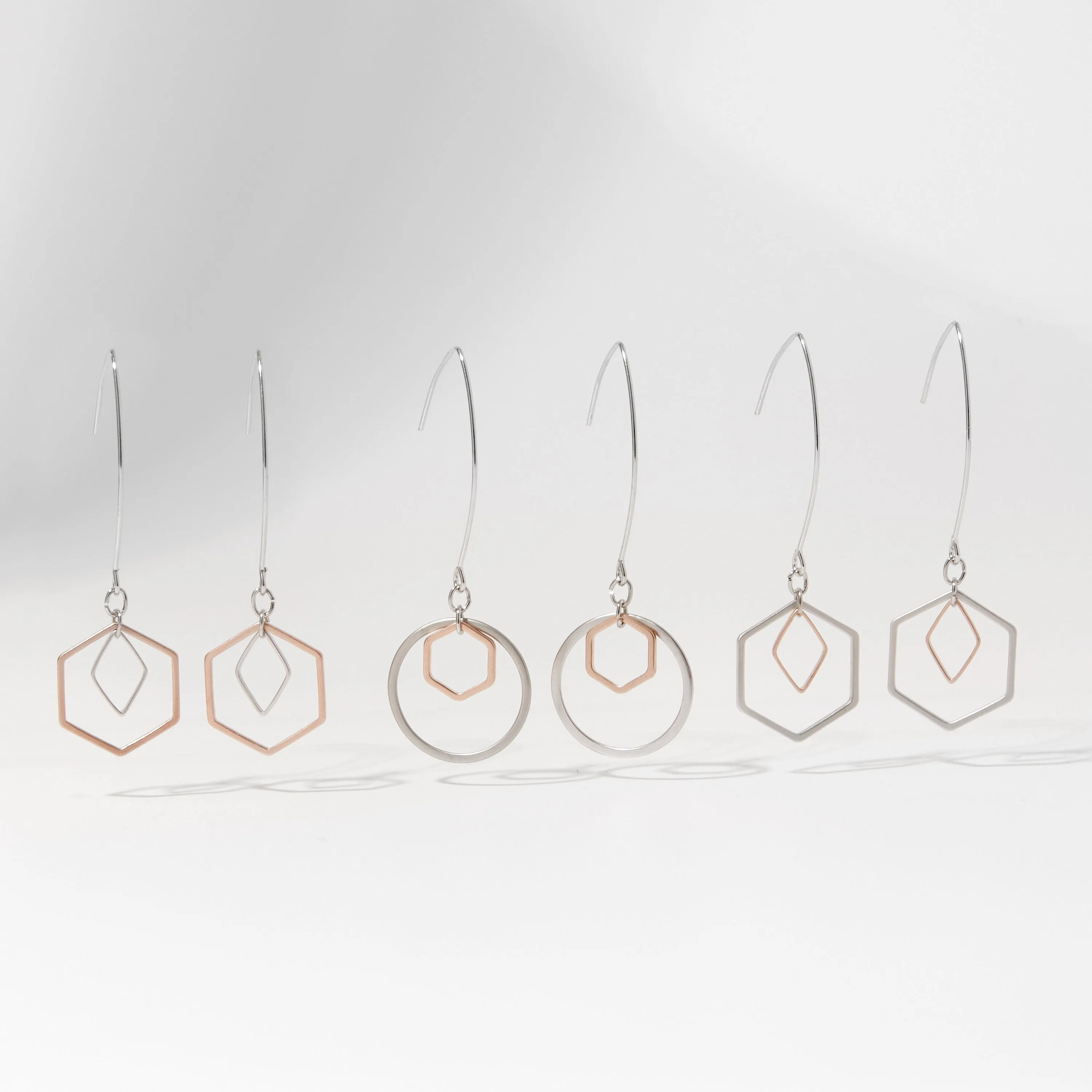 "Le Contour" Rose Gold & Silver Hexagon Earrings - II