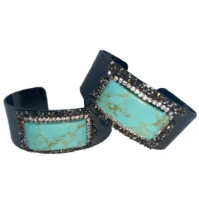 Rhinestone Turquoise Cuff Bracelet- Sliver