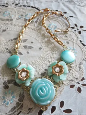 Robins Egg Blue Flower Collar Necklace