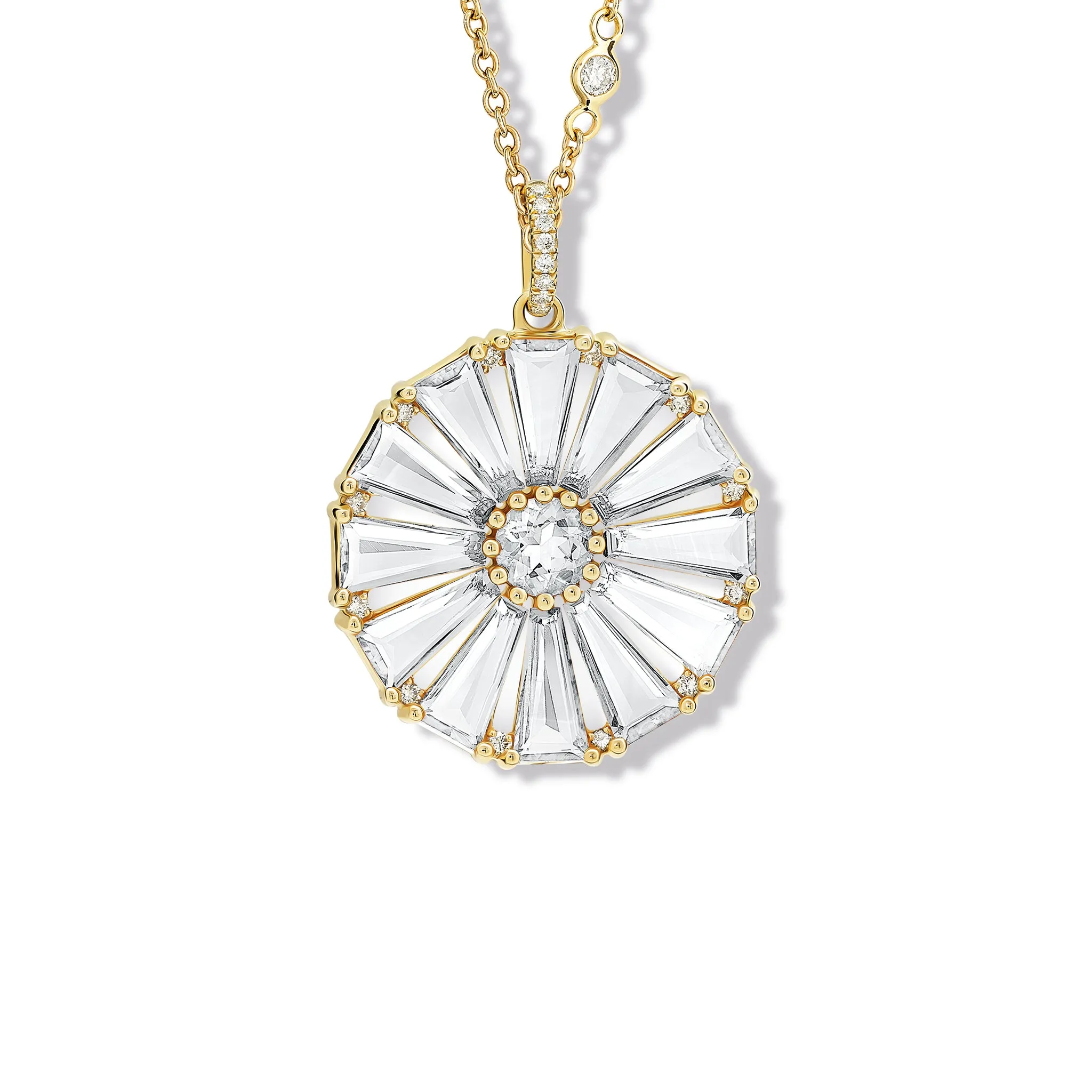 Roi Soleil Large Necklace Pendant Yellow Gold - White Topaz & Diamond