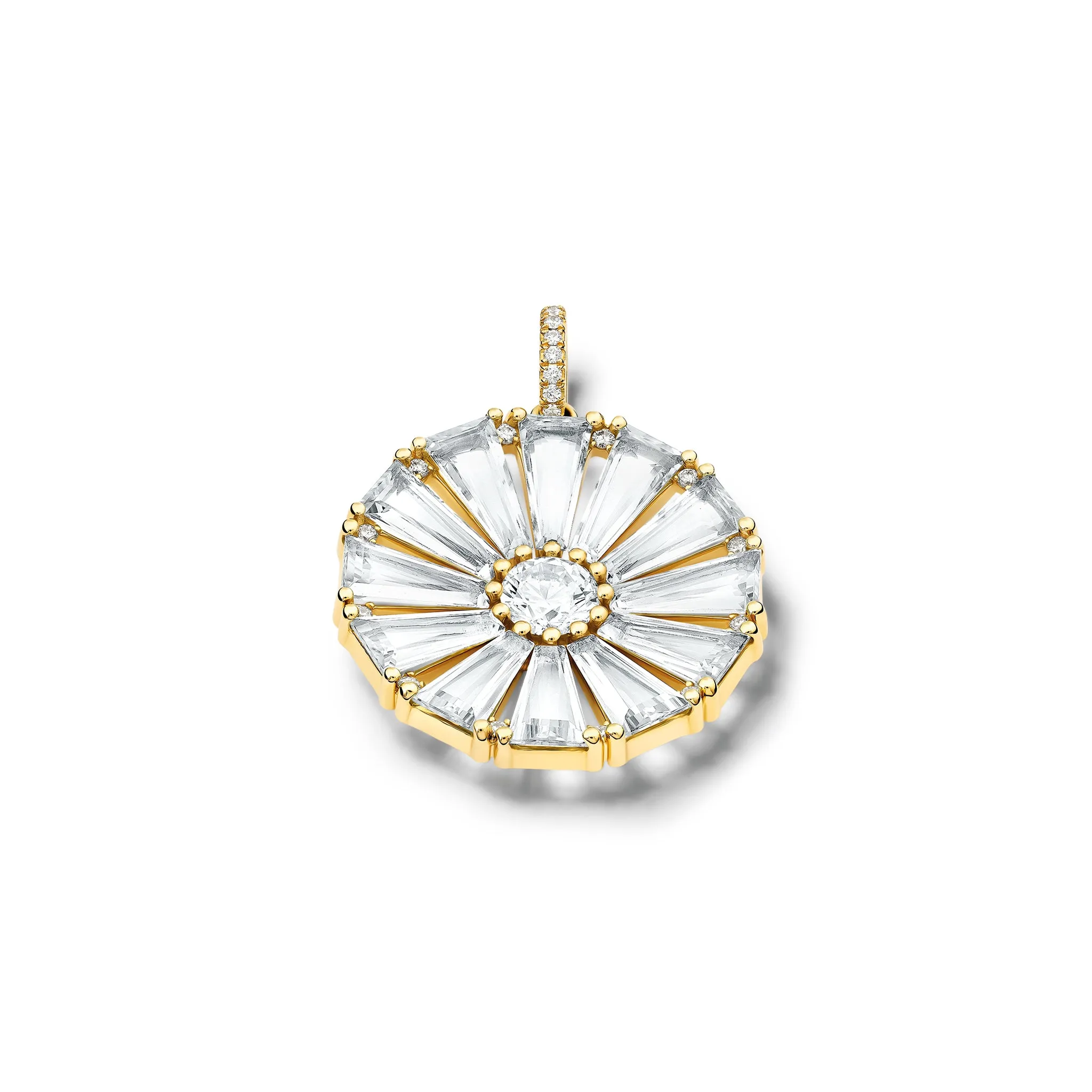 Roi Soleil Large Necklace Pendant Yellow Gold - White Topaz & Diamond
