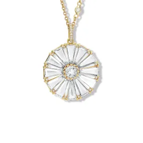 Roi Soleil Large Necklace Pendant Yellow Gold - White Topaz & Diamond