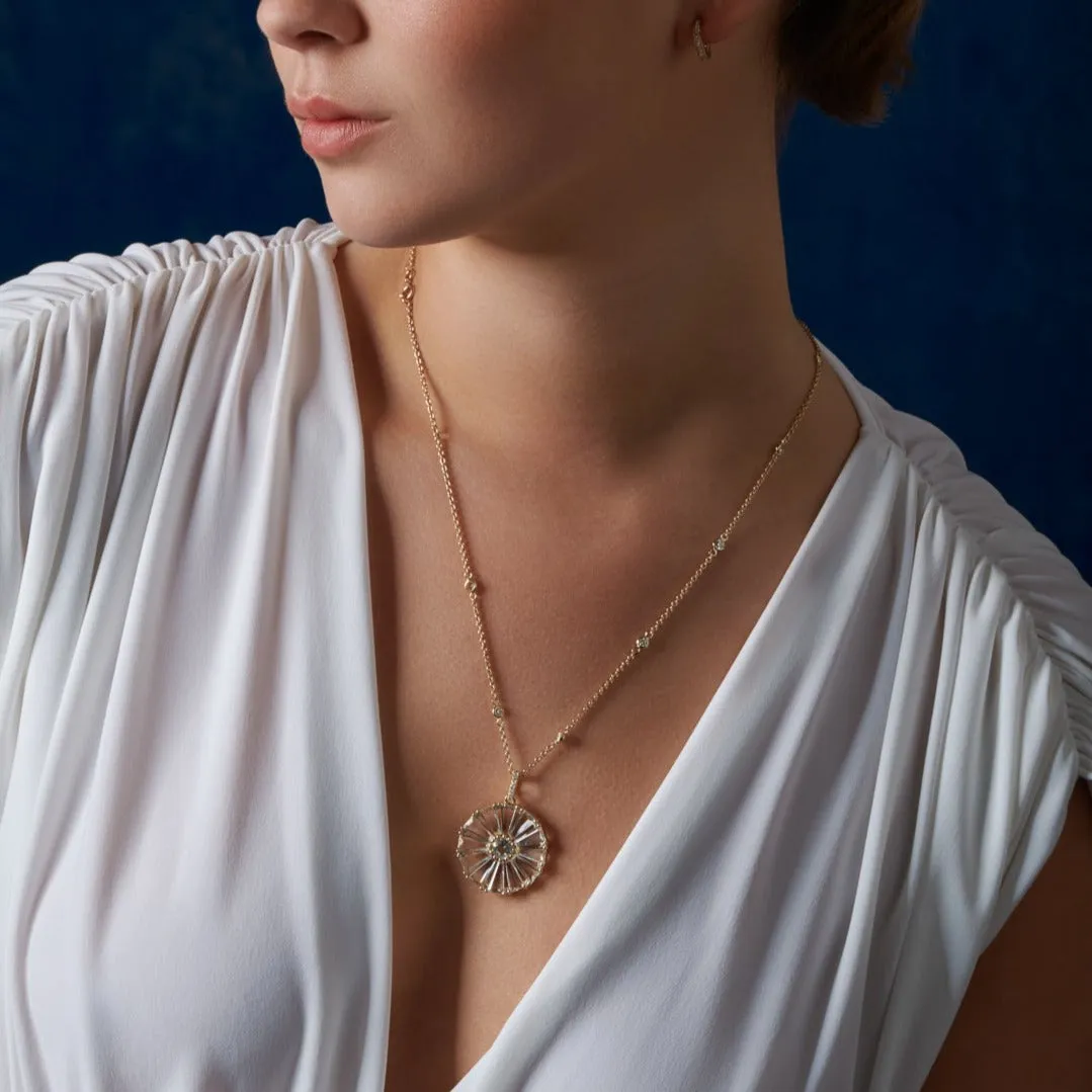 Roi Soleil Large Necklace Pendant Yellow Gold - White Topaz & Diamond