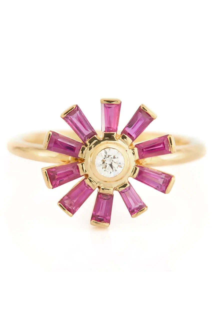 Ruby and Diamond Daisy Ring