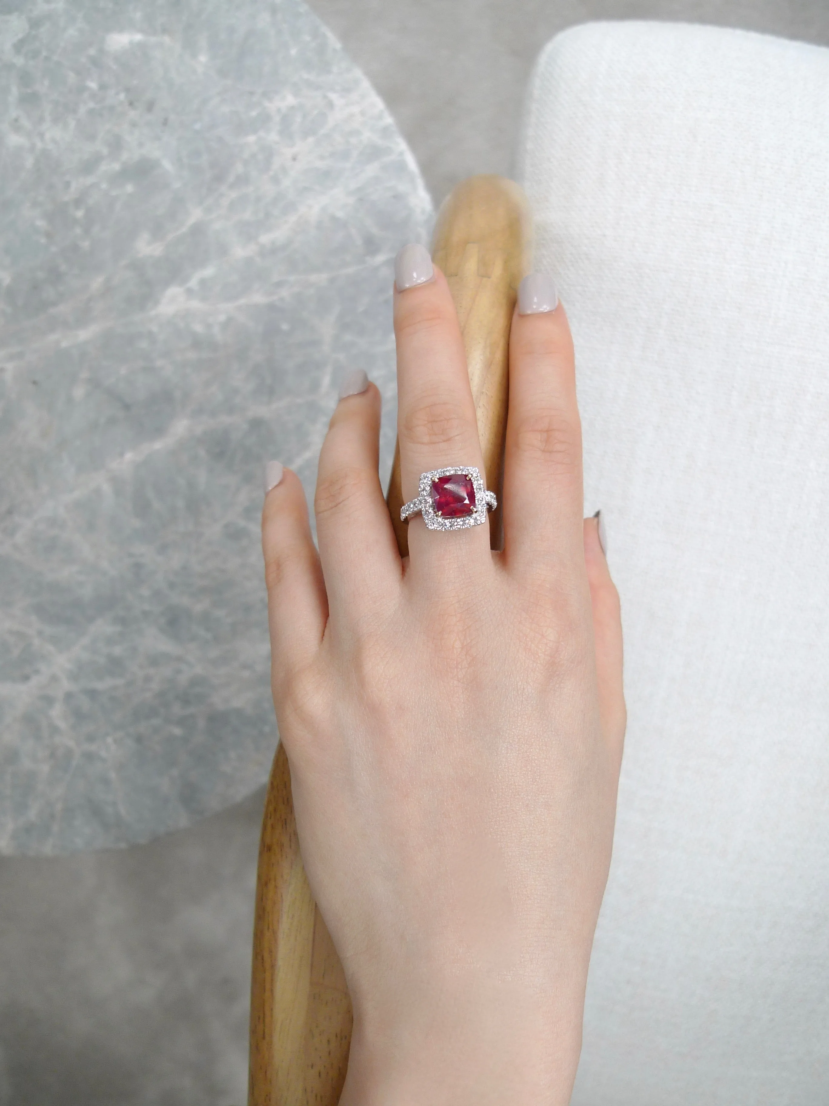 Ruby and Diamond Halo Ring
