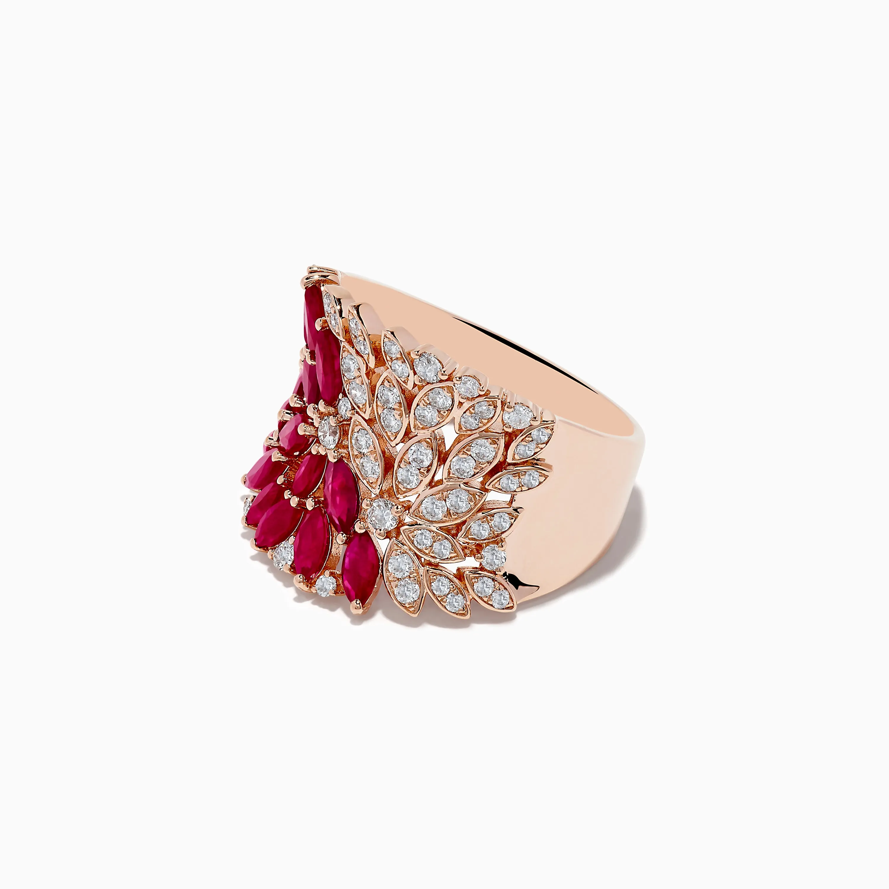 Ruby Royale 14K Rose Gold Marquise Cut Ruby and Diamond Cocktail Ring
